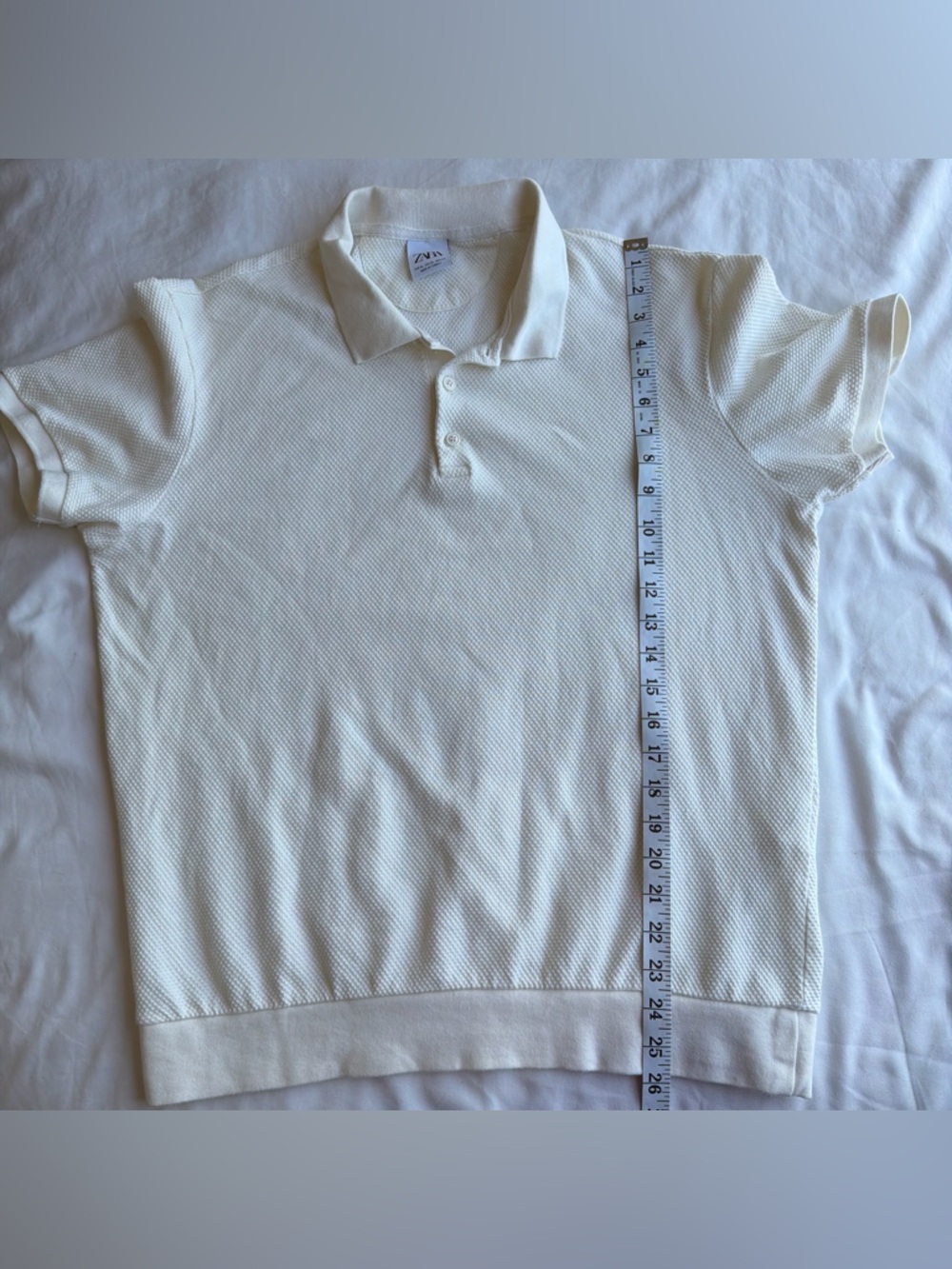 Zara Cream Textured Short-Sleeve Polo Size XL - Picture 7 of 7